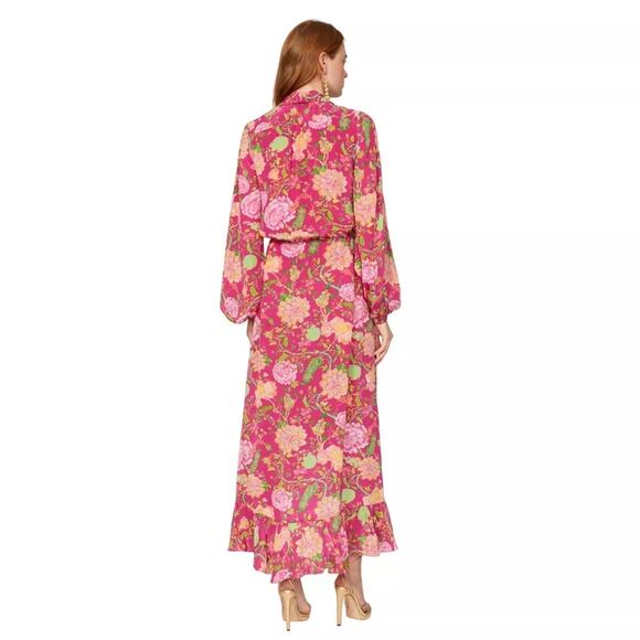 ROCOCO SAND Chloe Pink Floral Long Sleeves Wrap Maxi Dress Size Small - Picture 4 of 16